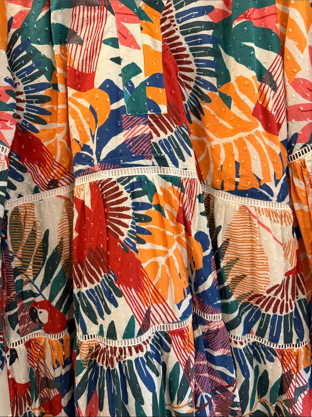 FARM Rio Multicolor Tropical Leaf & Parrot Tiered Dress - Picture 2 of 3